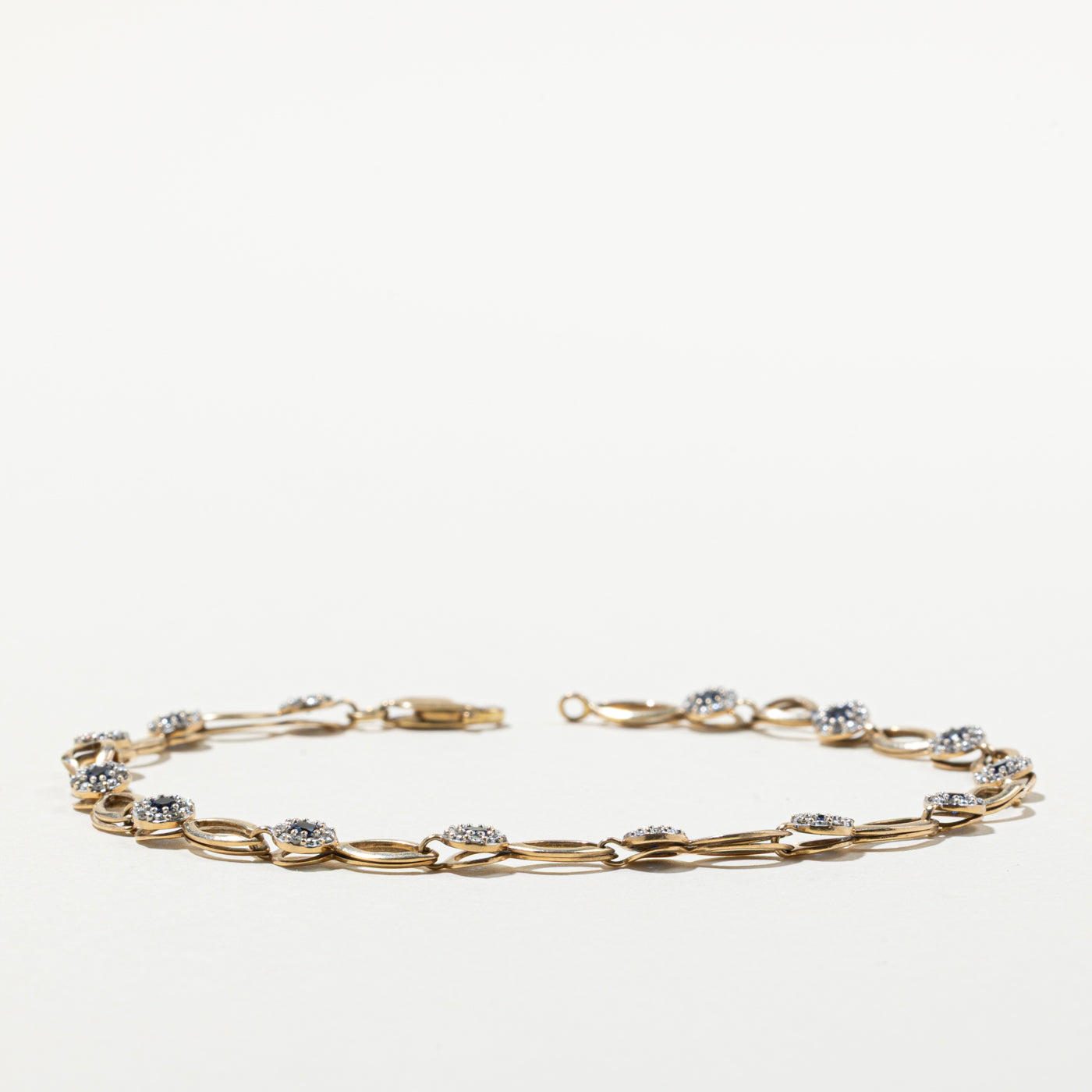 Blue Sapphire & Diamond Halo Bracelet | 0.30ctw, 0.80ctw | 7.5"