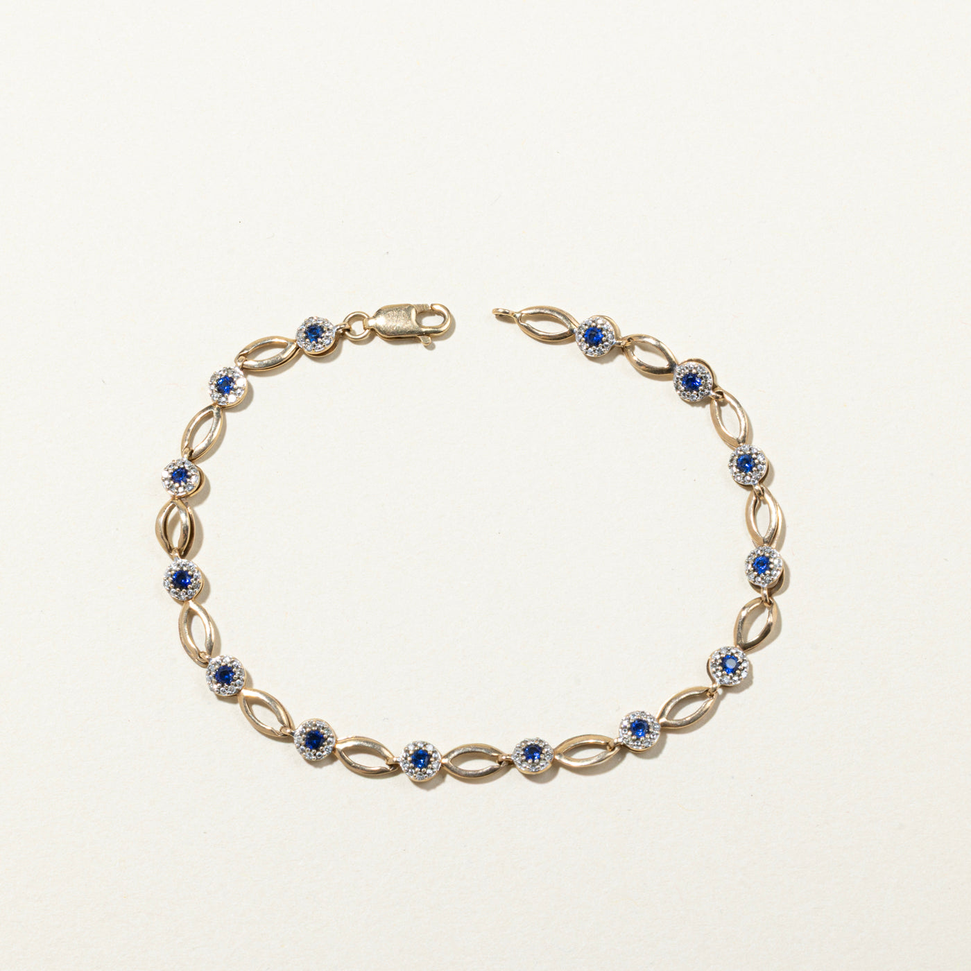 Blue Sapphire & Diamond Halo Bracelet | 0.30ctw, 0.80ctw | 7.5"