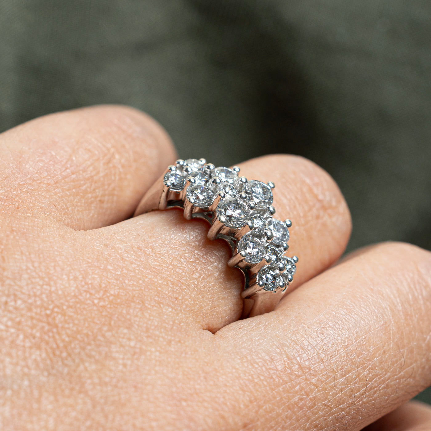 Bague triple rangée de diamants | 2,01 ct | Taille 7 