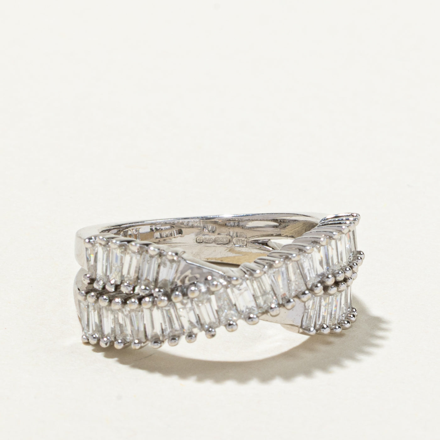Baguette Cut Diamond Cross Over Ring | 1.01ctw | SZ 4.5