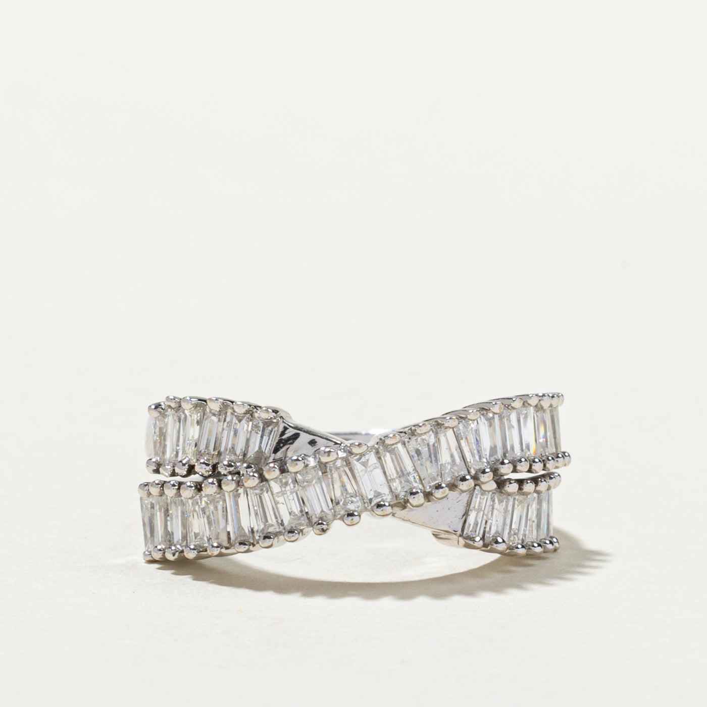 Baguette Cut Diamond Cross Over Ring | 1.01ctw | SZ 4.5