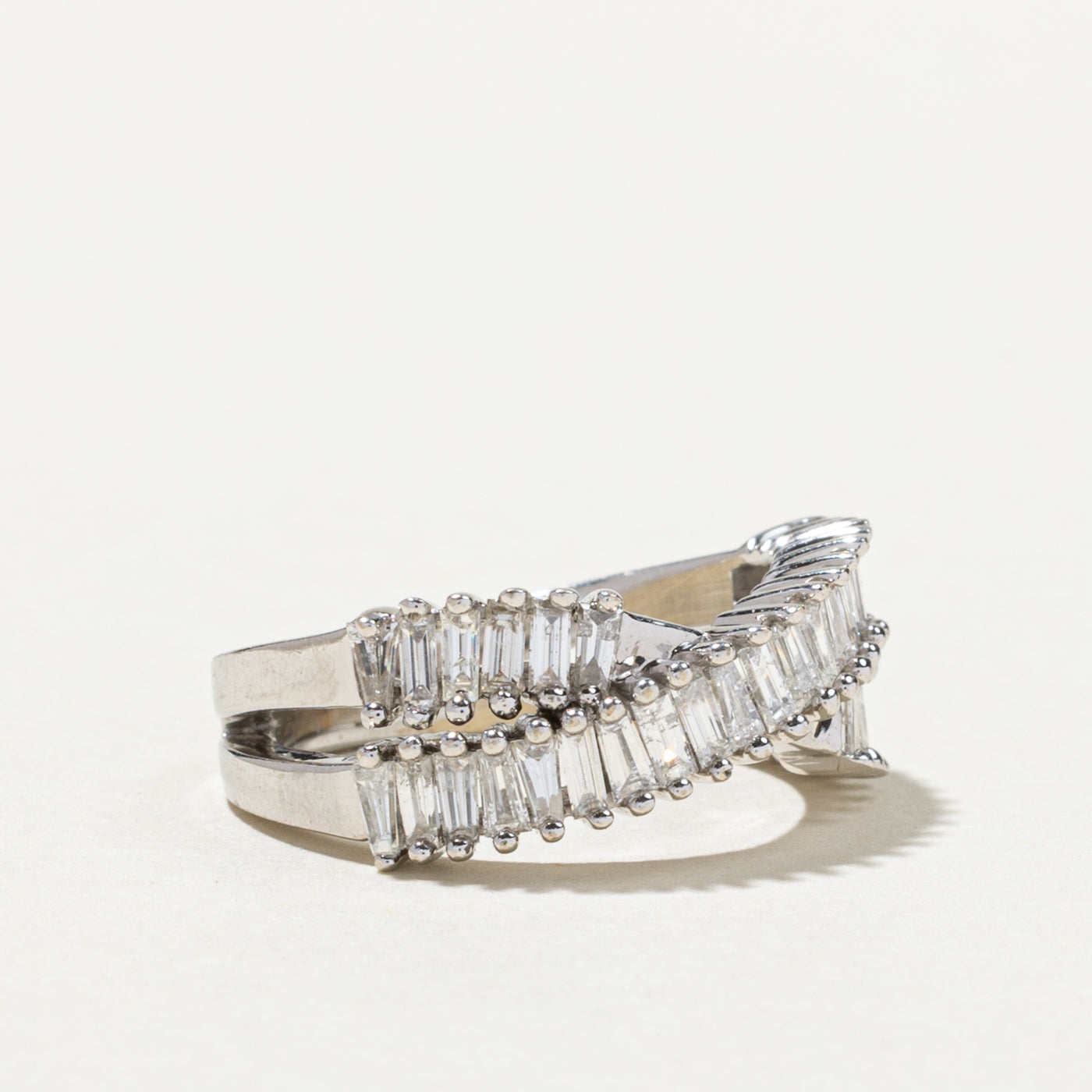 Baguette Cut Diamond Cross Over Ring | 1.01ctw | SZ 4.5