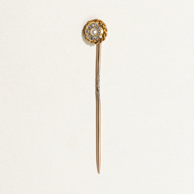 Antique Pearl & Diamond Halo Pin | 0.08ctw