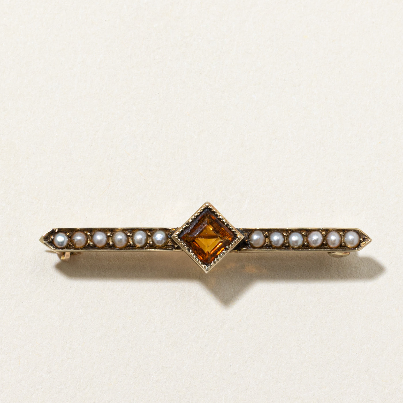 'Ryrie' Victorian Era Canadian Citrine & Pearl Pin | 0.50ctw