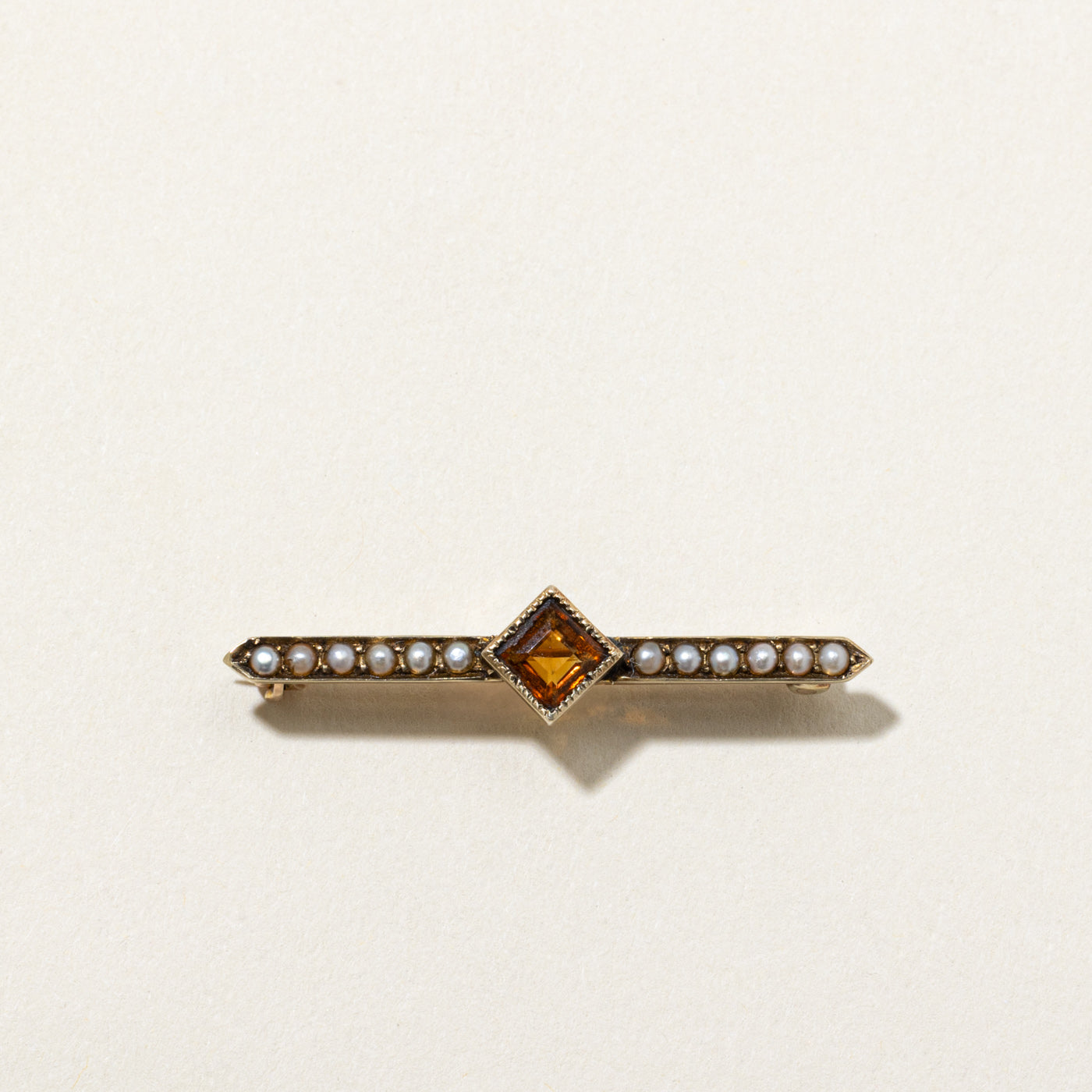 'Ryrie' Victorian Era Canadian Citrine & Pearl Pin | 0.50ctw