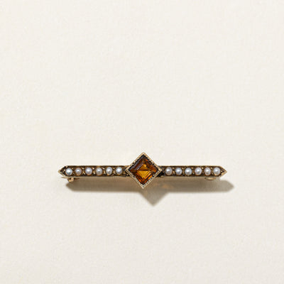 'Ryrie' Victorian Era Canadian Citrine & Pearl Pin | 0.50ctw