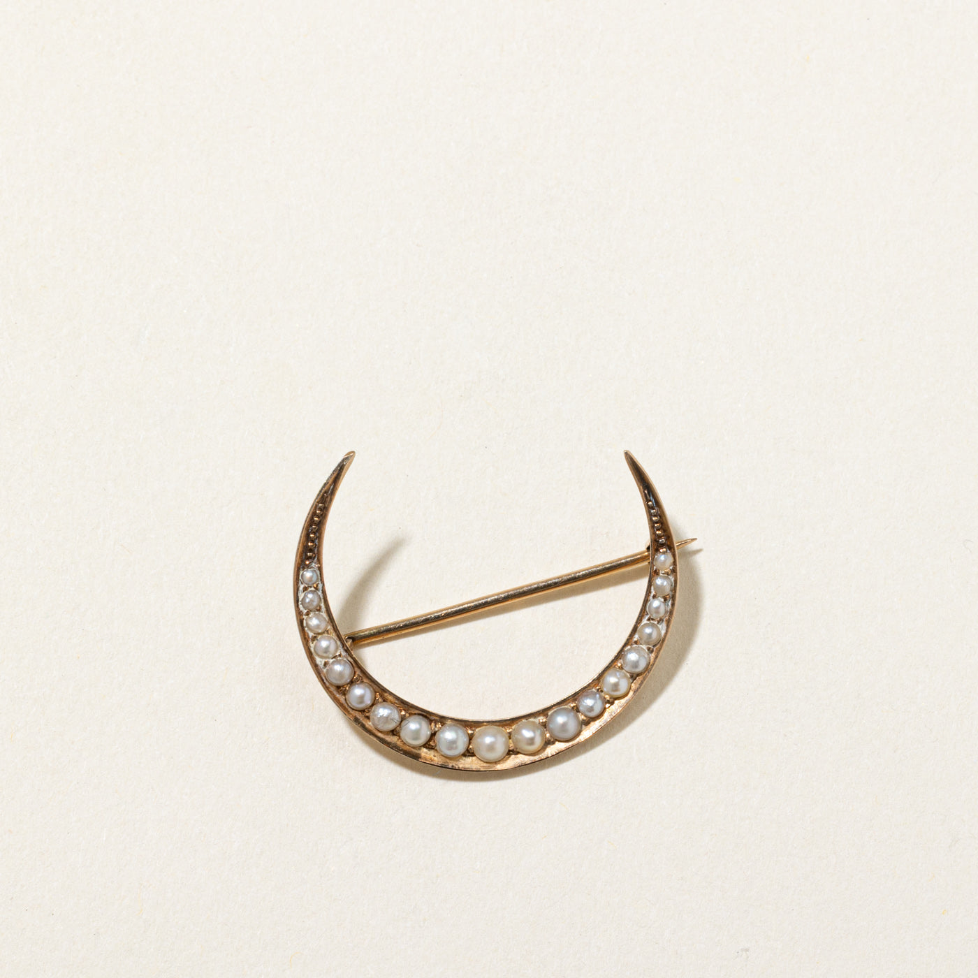 Art Nouveau 14k Crescent Pearl Brooch