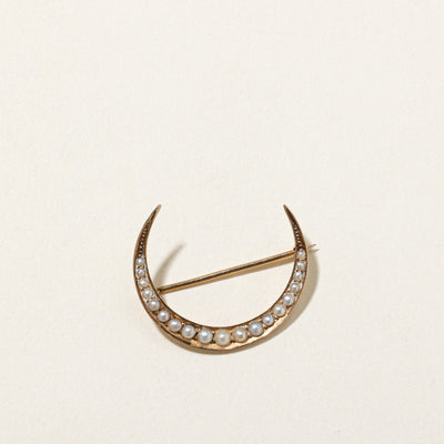 Art Nouveau 14k Crescent Pearl Brooch