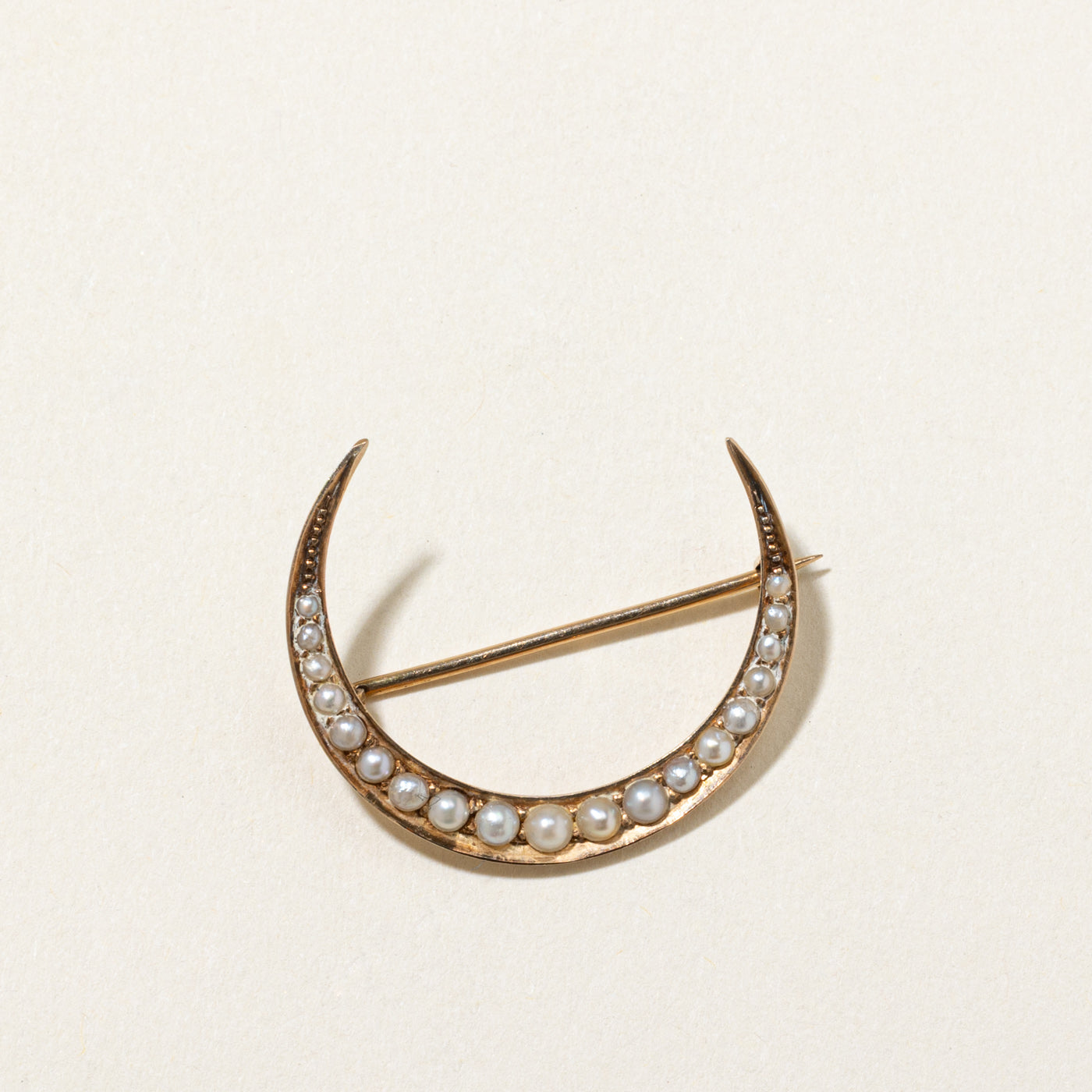 Art Nouveau 14k Crescent Pearl Brooch