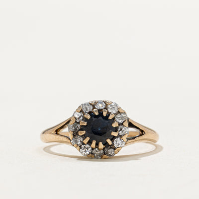 Antique Halo Diamond & Sapphire Ring | 0.30ctw | 0.50ct | SZ 6