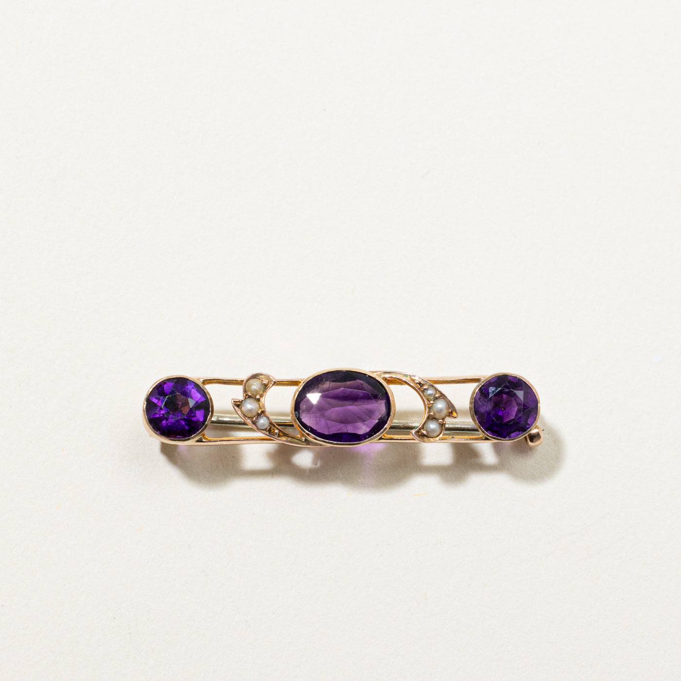 Antique Three Stone Amethyst Brooch | 1.80ctw