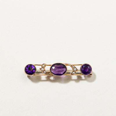 Antique Three Stone Amethyst Brooch | 1.80ctw