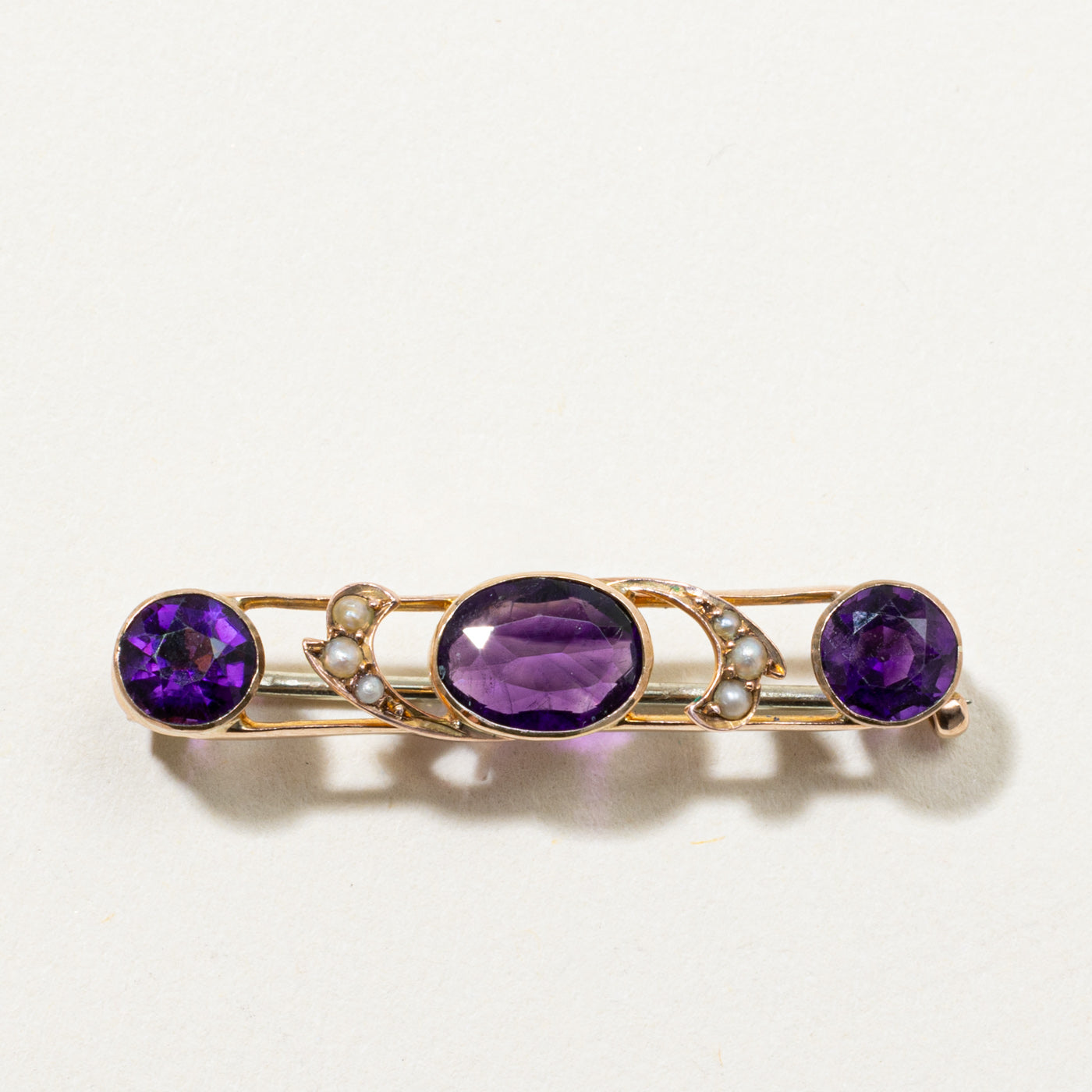 Antique Three Stone Amethyst Brooch | 1.80ctw