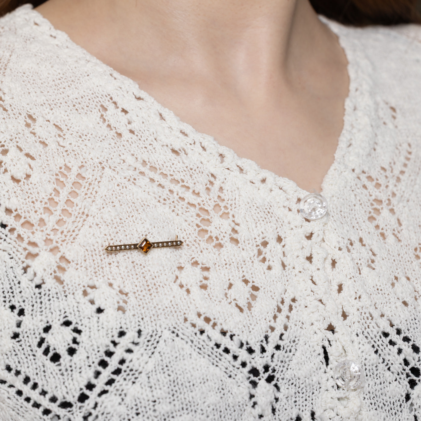 'Ryrie' Victorian Era Canadian Citrine & Pearl Pin | 0.50ctw