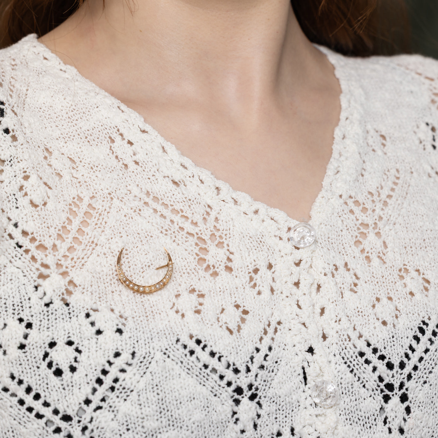 Art Nouveau 14k Crescent Pearl Brooch