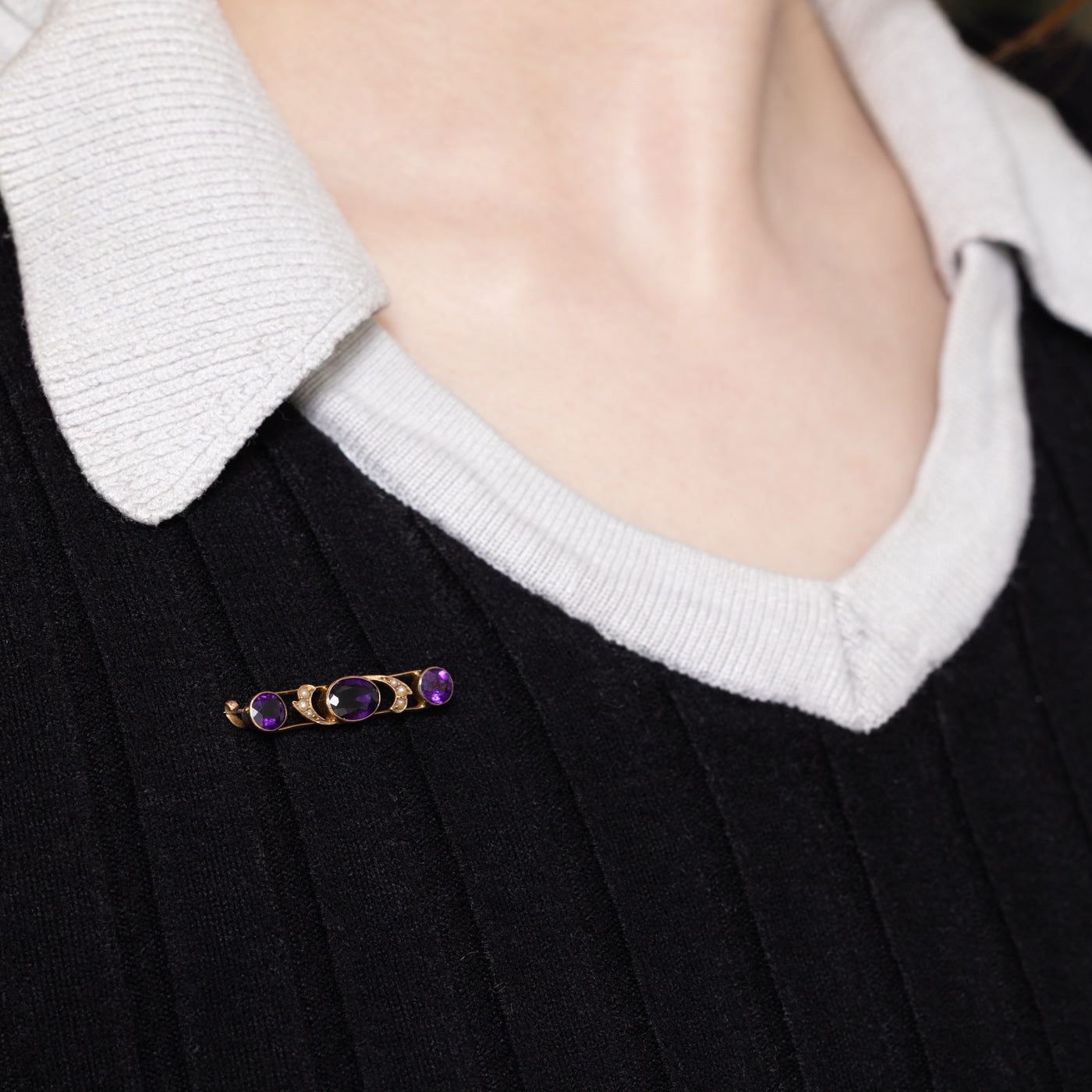Antique Three Stone Amethyst Brooch | 1.80ctw
