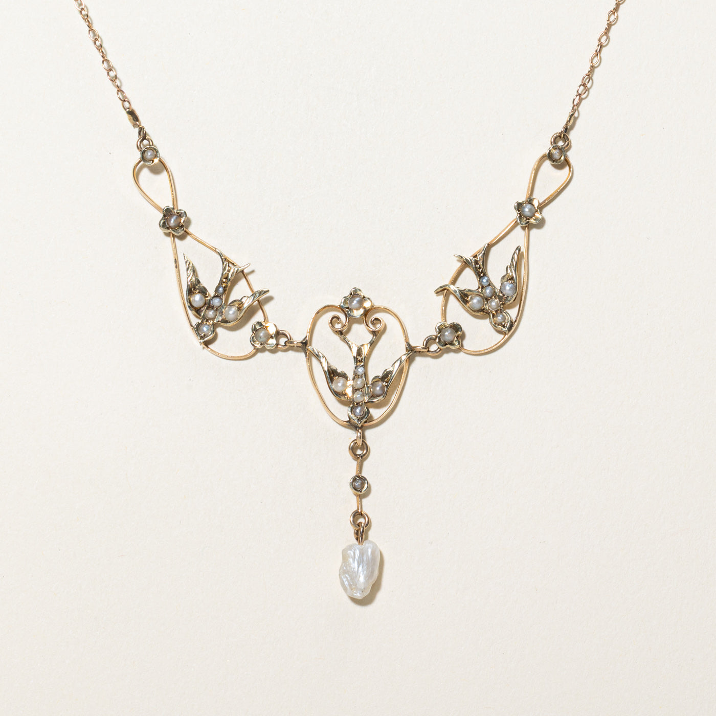 Art Nouveau Era Pearl Drop Necklace | 18"