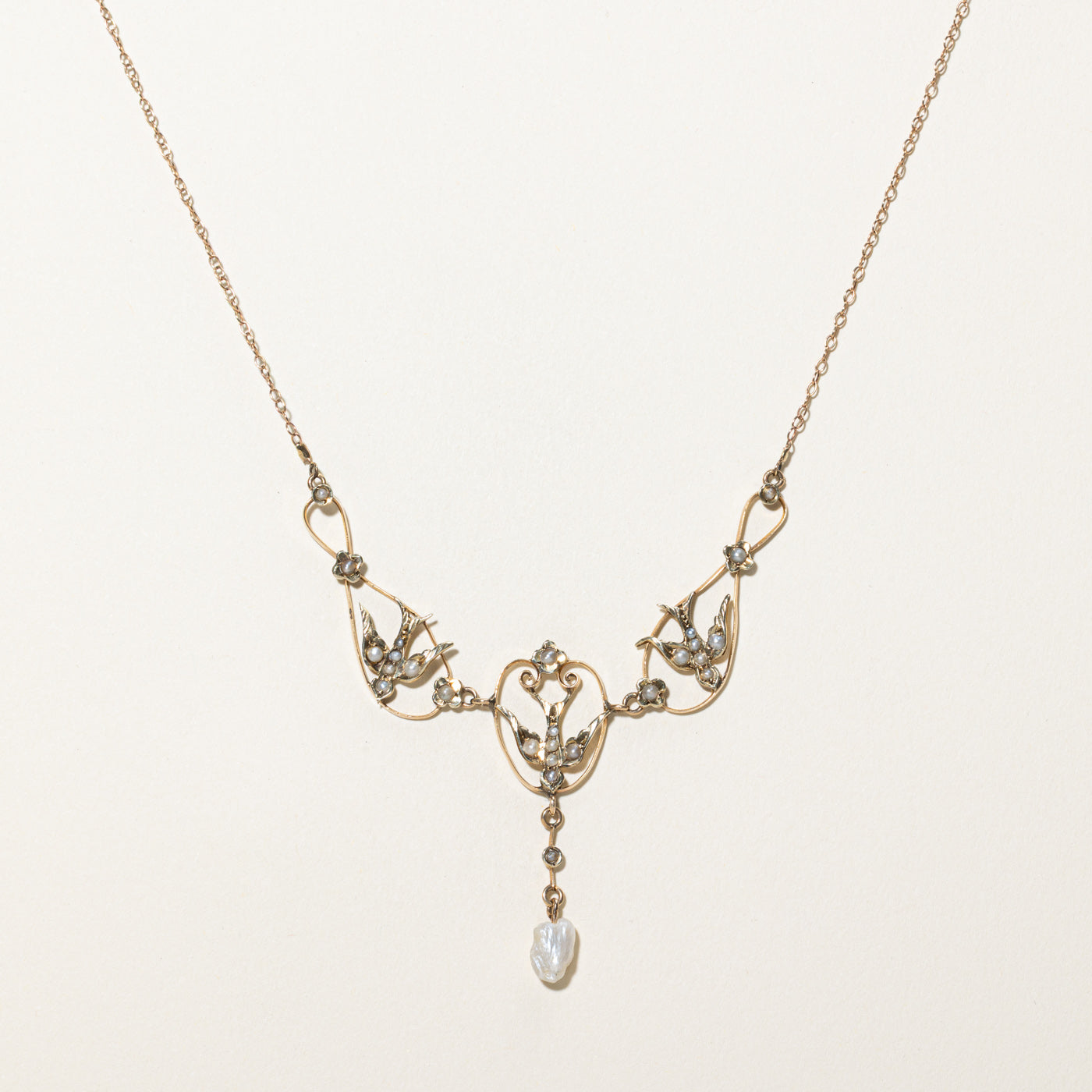 Art Nouveau Era Pearl Drop Necklace | 18"