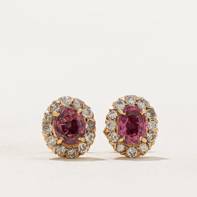 Vintage Ruby & Diamond oval cluster earrings | 1.00ctw, 0.36ctw |