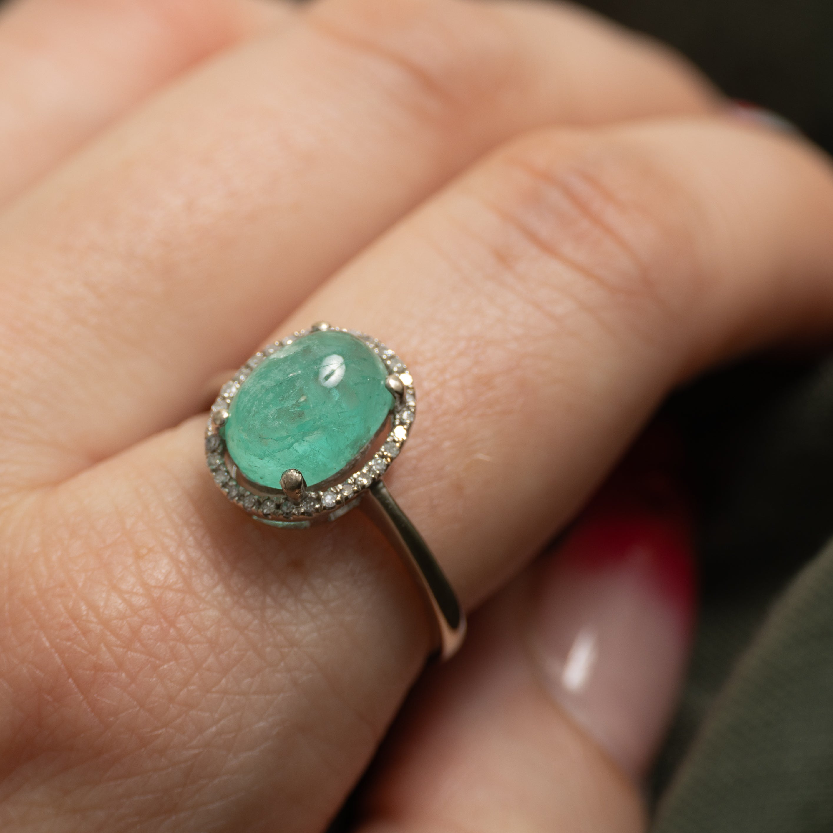 Emerald & Diamond Halo Ring | 3.00ct, 0.09ct | SZ 8