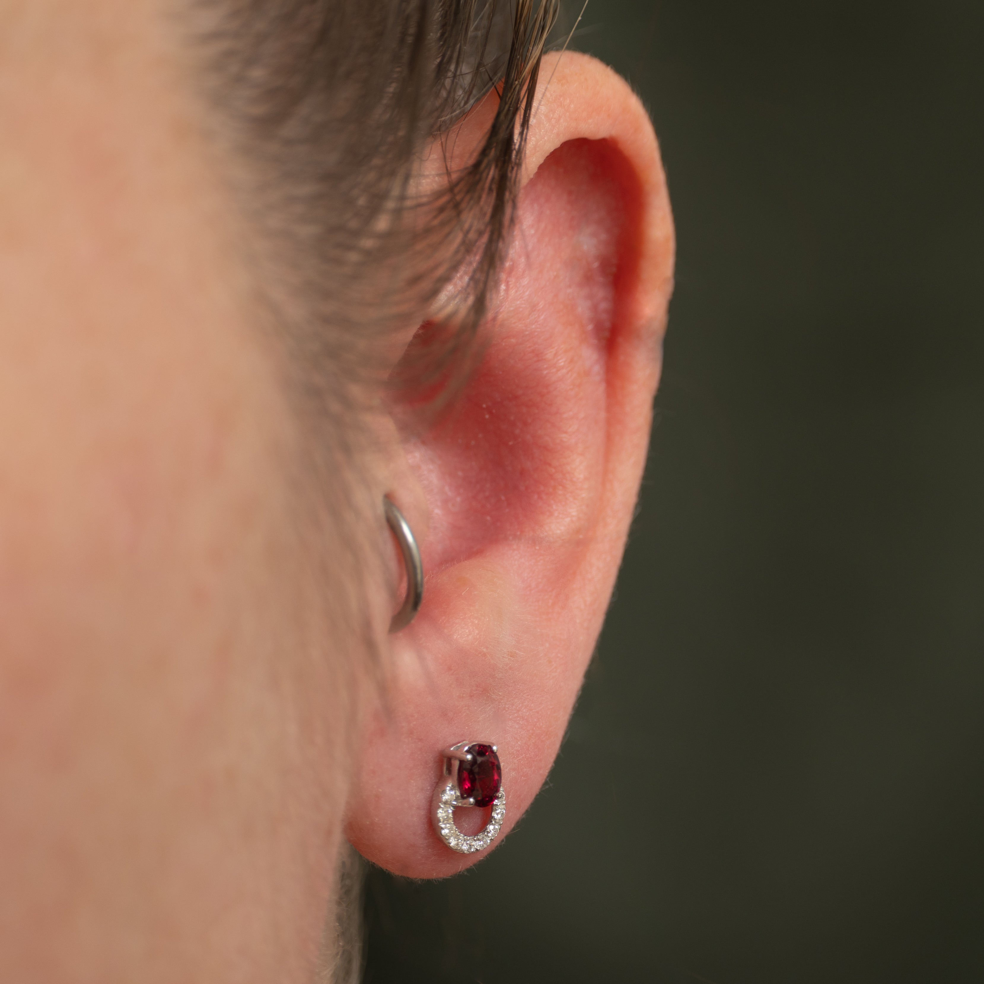 18k Pave Set Unheated Ruby & Diamond Stud Earrings | 0.36ctw, 0.06ctw