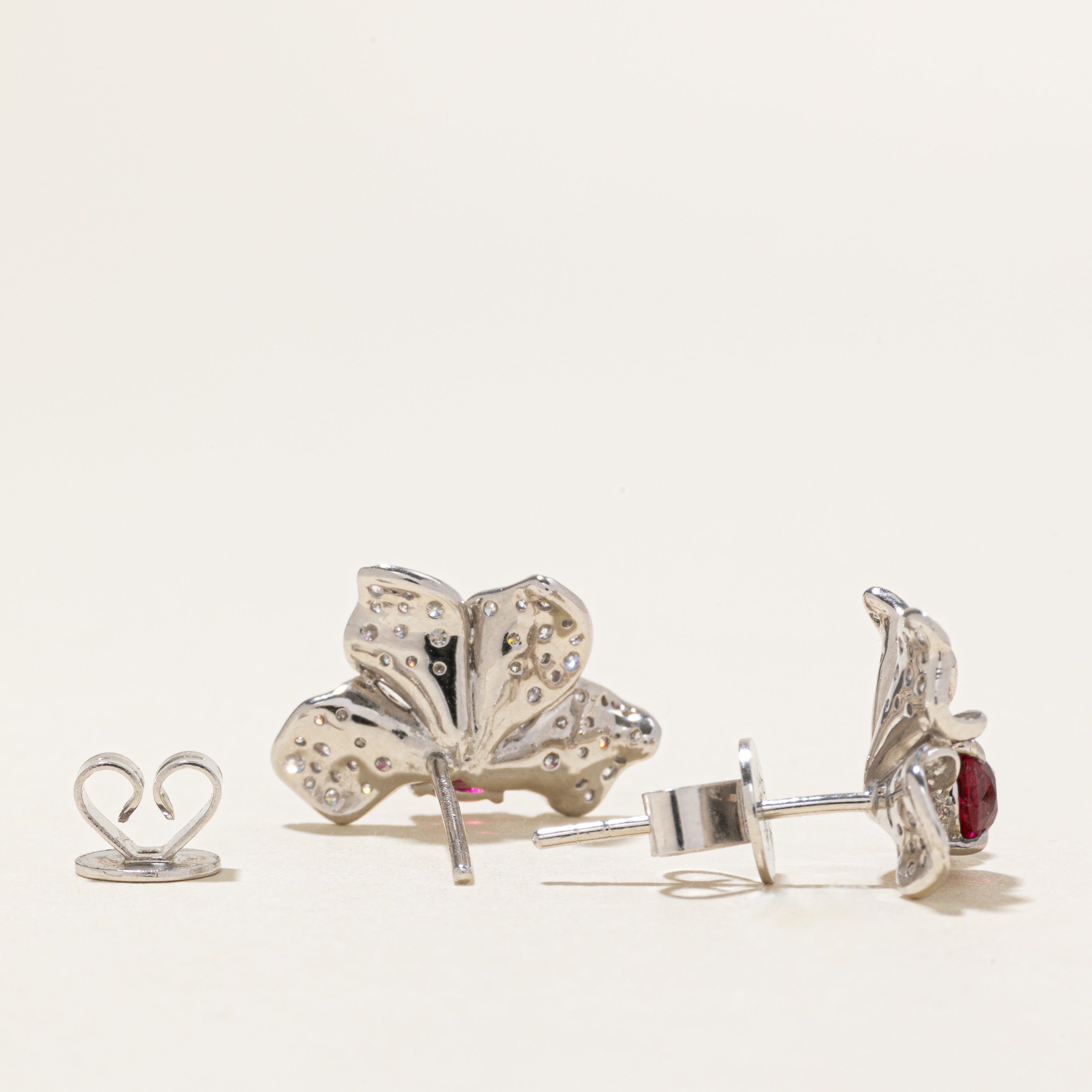 18k Natural Spinel & Diamond Cluster Flower Stud Earrings | 1.31ctw, 0.62ctw