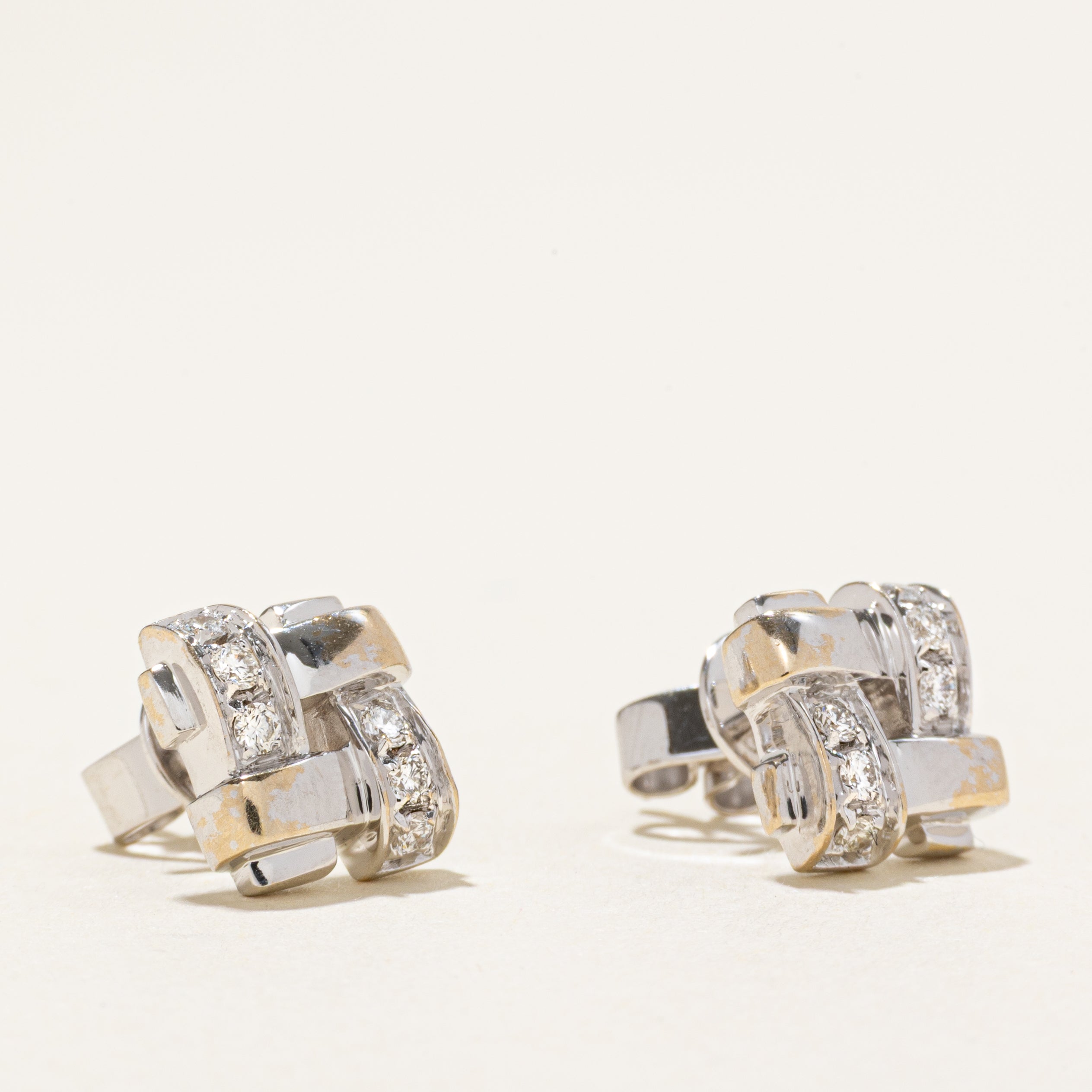 2002 Italian 'Tiffany & Co' Vannerie 18k Diamond Stud Earrings | 0.18ctw