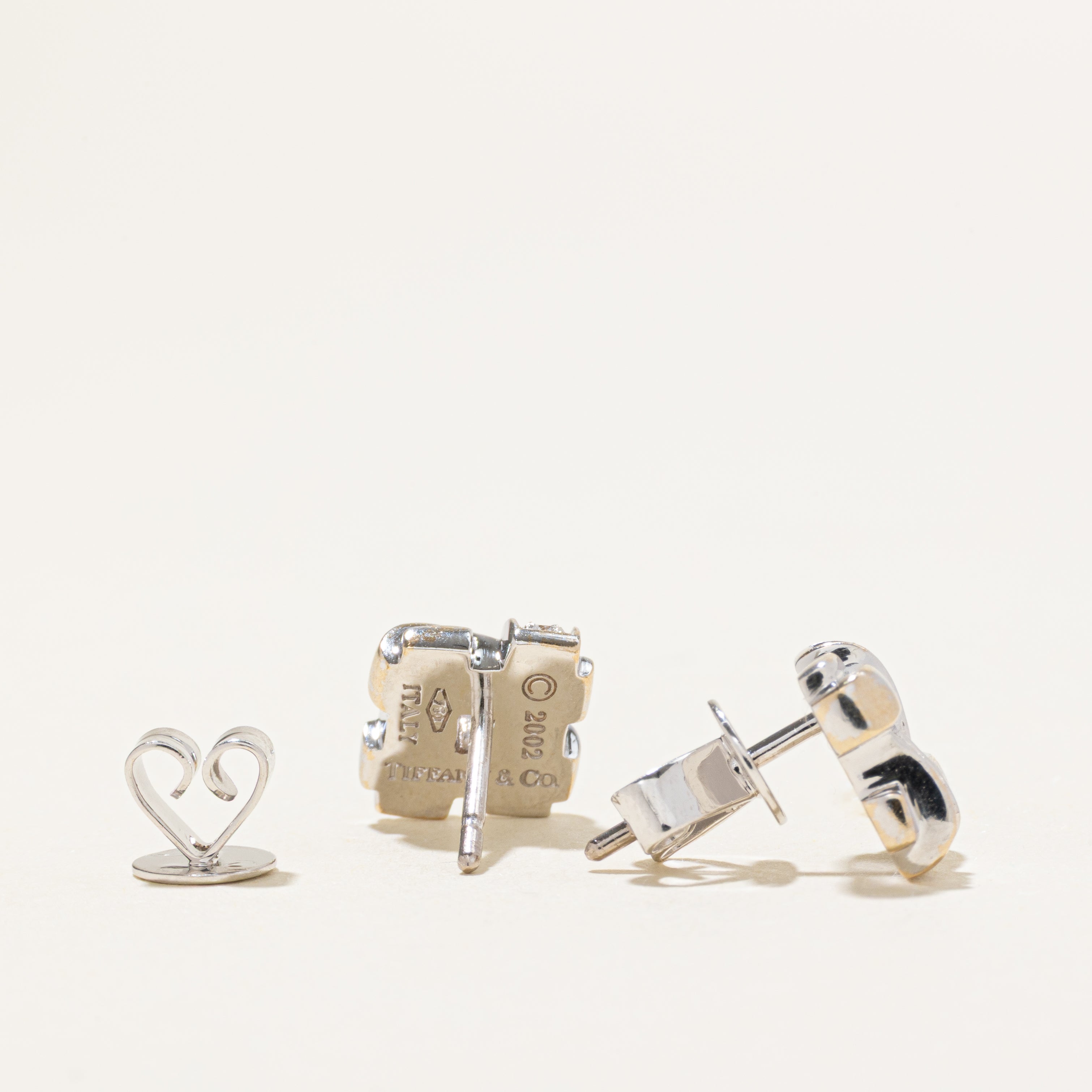 2002 Italian 'Tiffany & Co' Vannerie 18k Diamond Stud Earrings | 0.18ctw