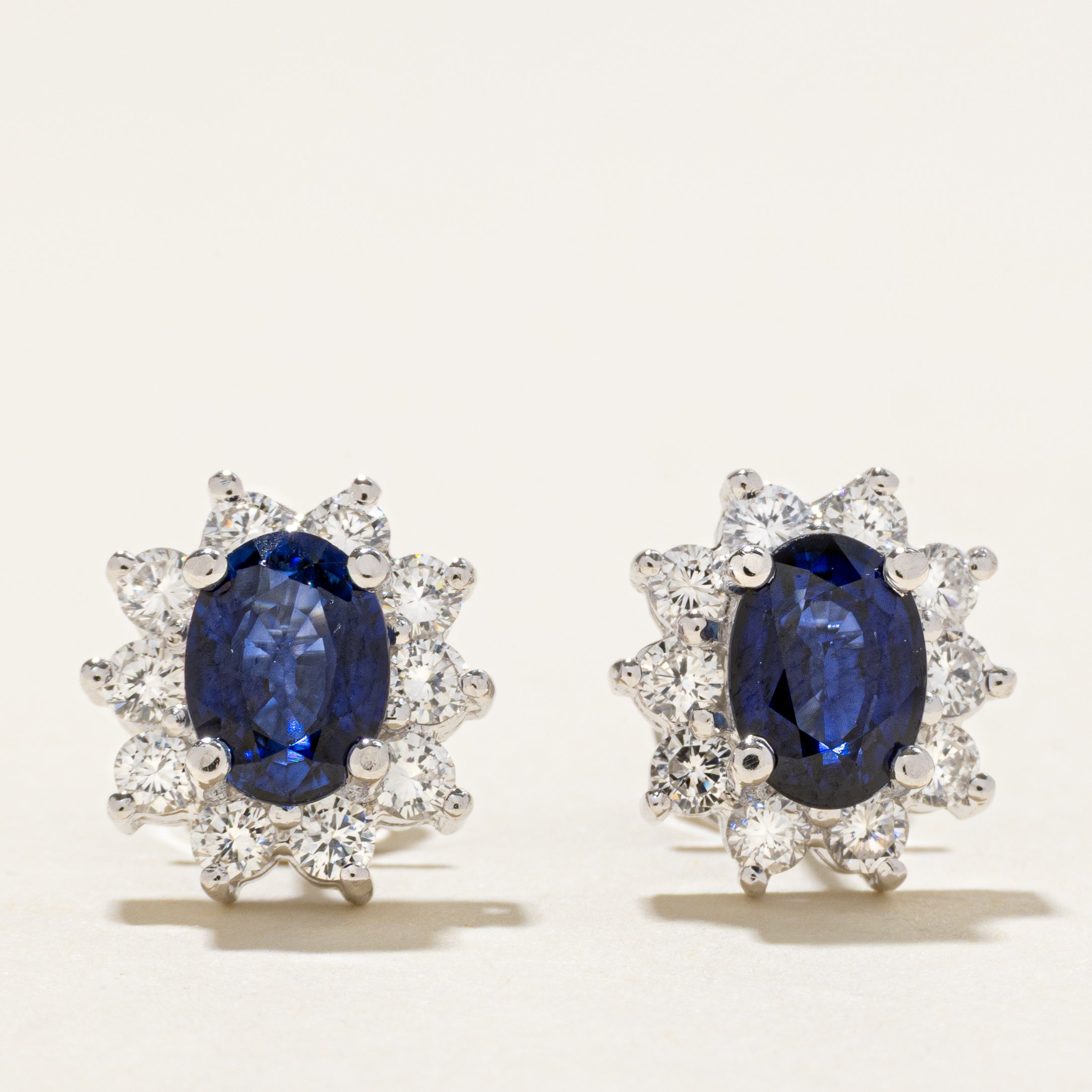 Unheated Sapphire & Diamond Petal Stud Earring | 1.66ctw, 0.80ctw