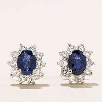 Unheated Sapphire & Diamond Petal Stud Earring | 1.66ctw, 0.80ctw