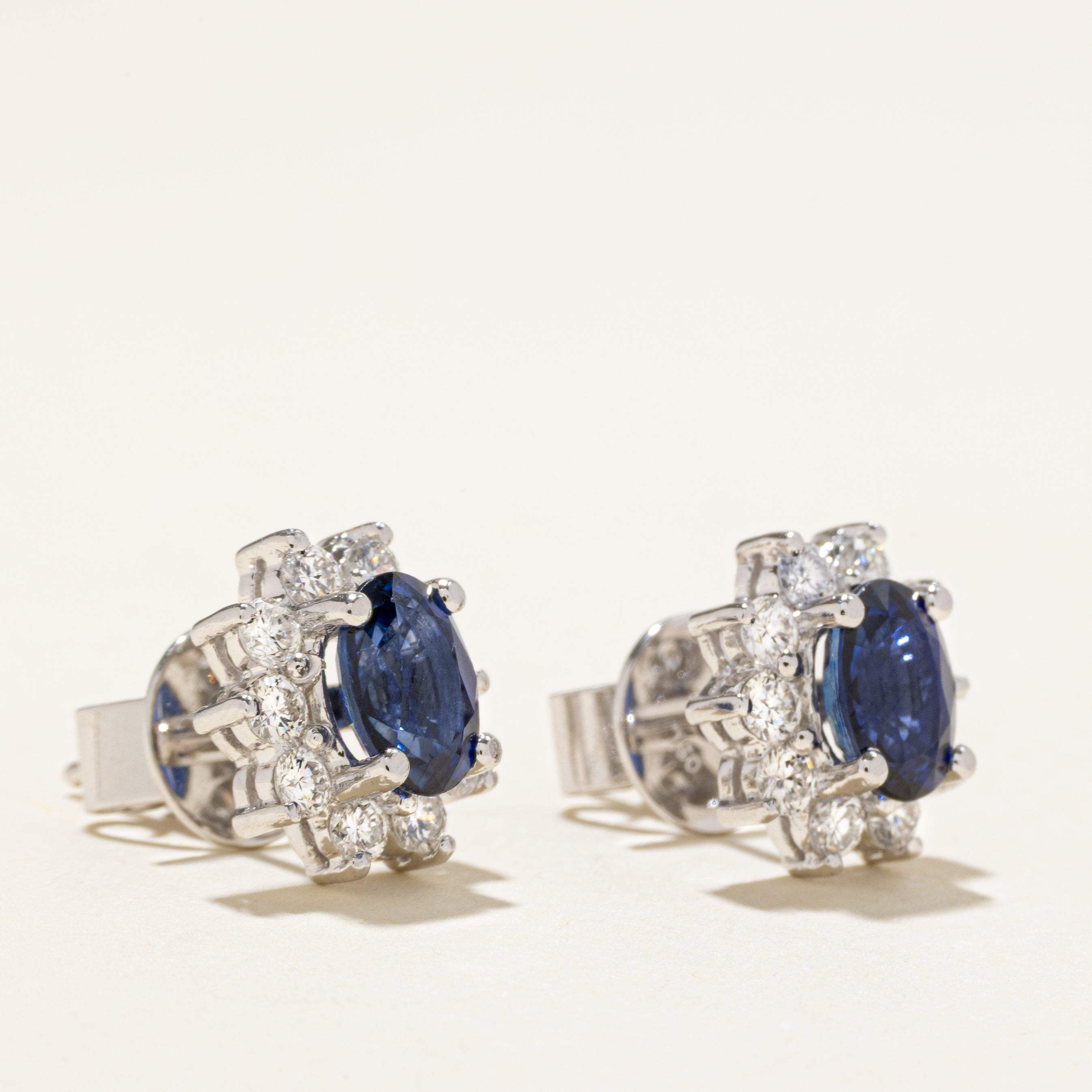 Unheated Sapphire & Diamond Petal Stud Earring | 1.66ctw, 0.80ctw