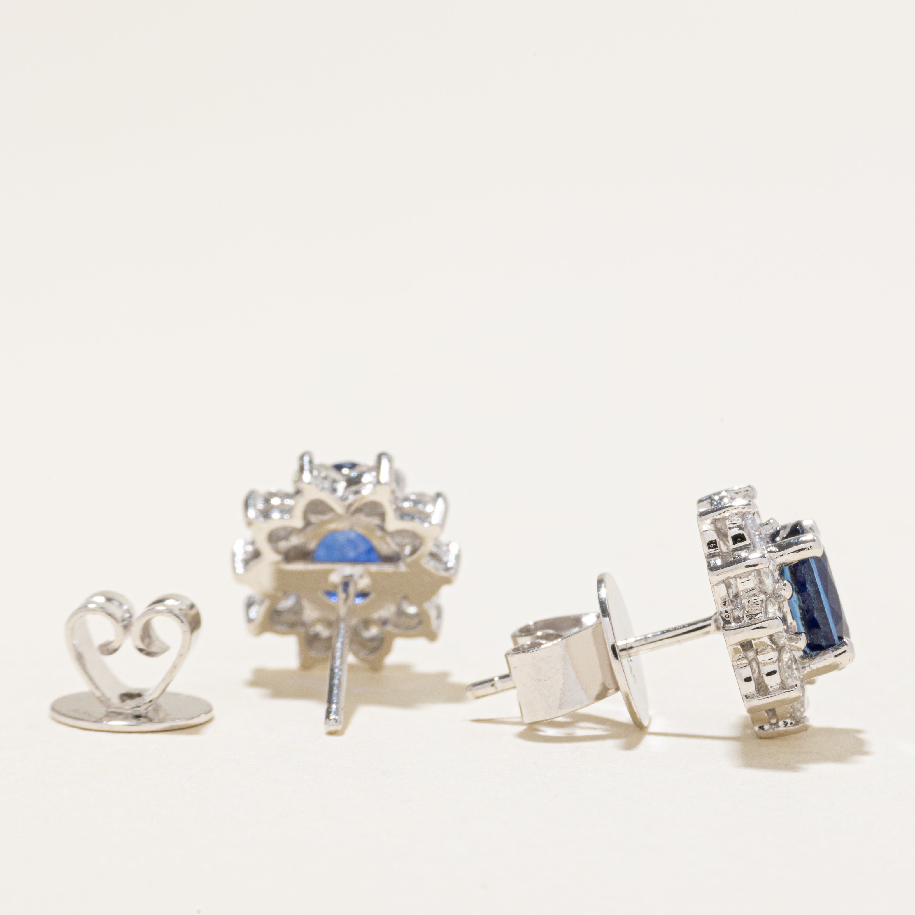 Unheated Sapphire & Diamond Petal Stud Earring | 1.66ctw, 0.80ctw