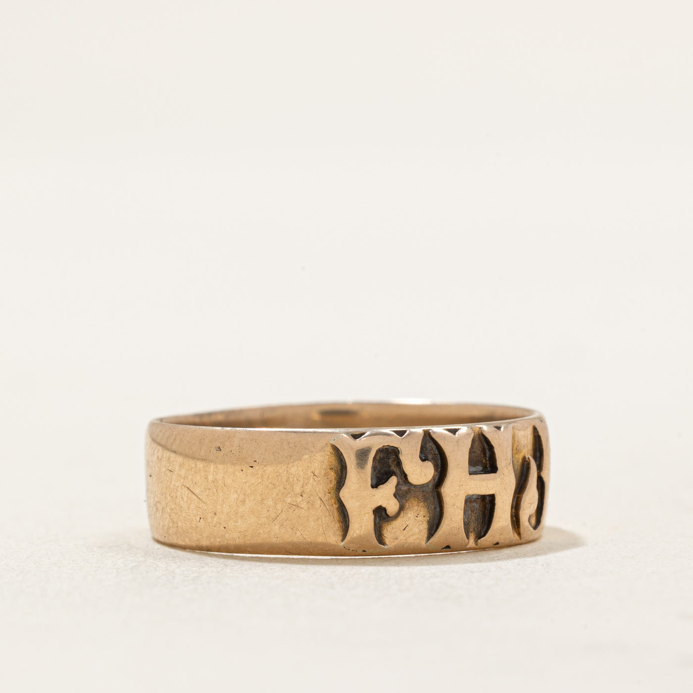 Circa 1900 Pseudo Hallmarked 'FHJ' 14k Yellow Gold Band | 6.20mm | SZ 8.75