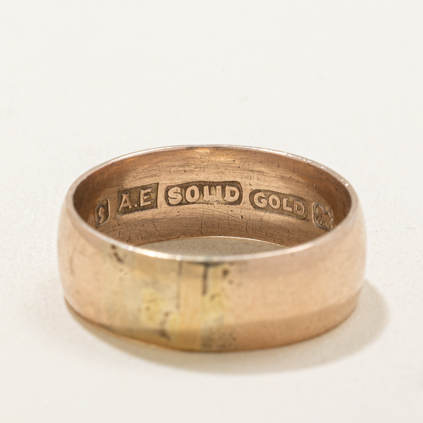 Vintage Pseudo Hallmarked 9k Rose Gold Wedding Band | 6.65mm | SZ 7.75