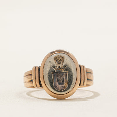 Antique Polish Hallmarked 14k Rose & White Gold Signet Ring | SZ 7.5