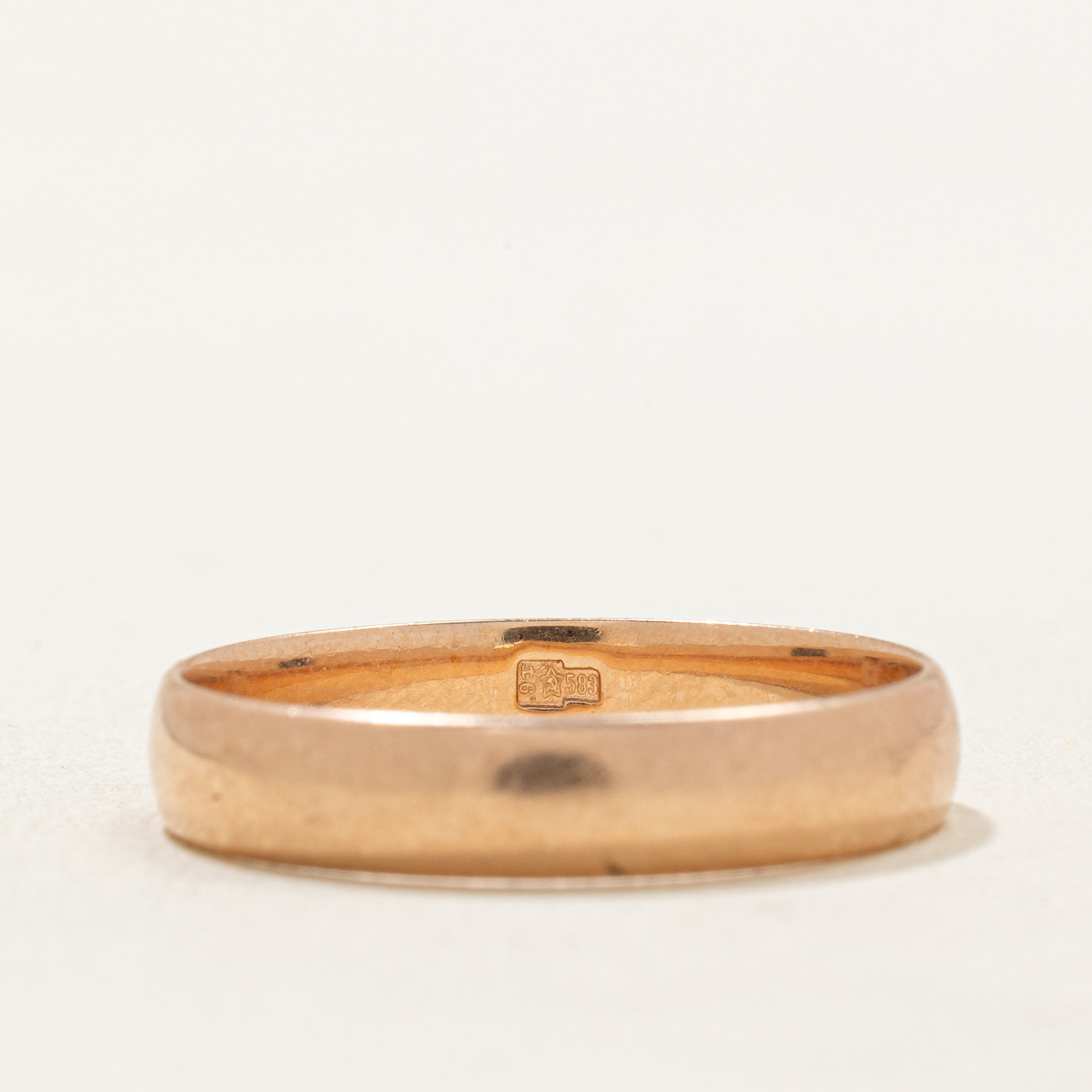 1989 Soviet Hallmarked 14k Rose Gold Wedding Band | 4.00mm | SZ 9