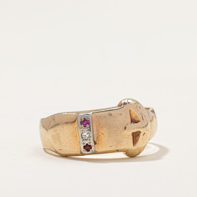 Vintage Diamond & Ruby Buckle Ring | 0.01ct, 0.02ctw | SZ 10