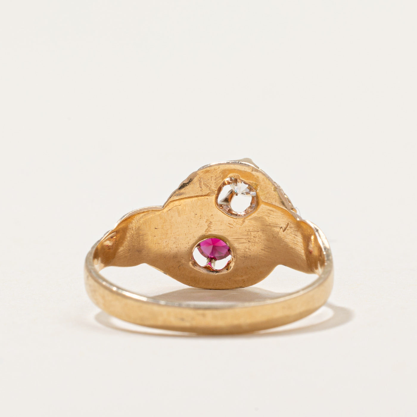 Retro Synthetic Ruby & Natural Diamond Ring | 0.09ct, 0.06ct | SZ 4.75