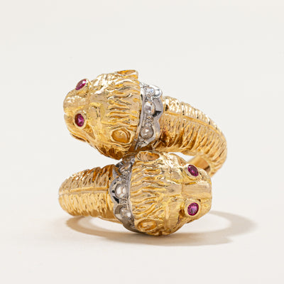 Diamond & Synthetic Ruby Dragon Wrap Ring | 0.12ctw, 0.12ctw | SZ 6.25