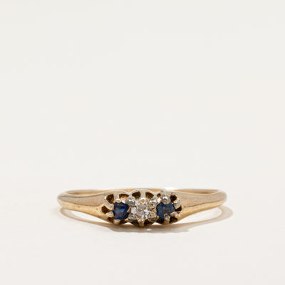 Antique Three Stone Diamond & Sapphire Ring | 0.05ct, 0.08ctw | SZ 7.75