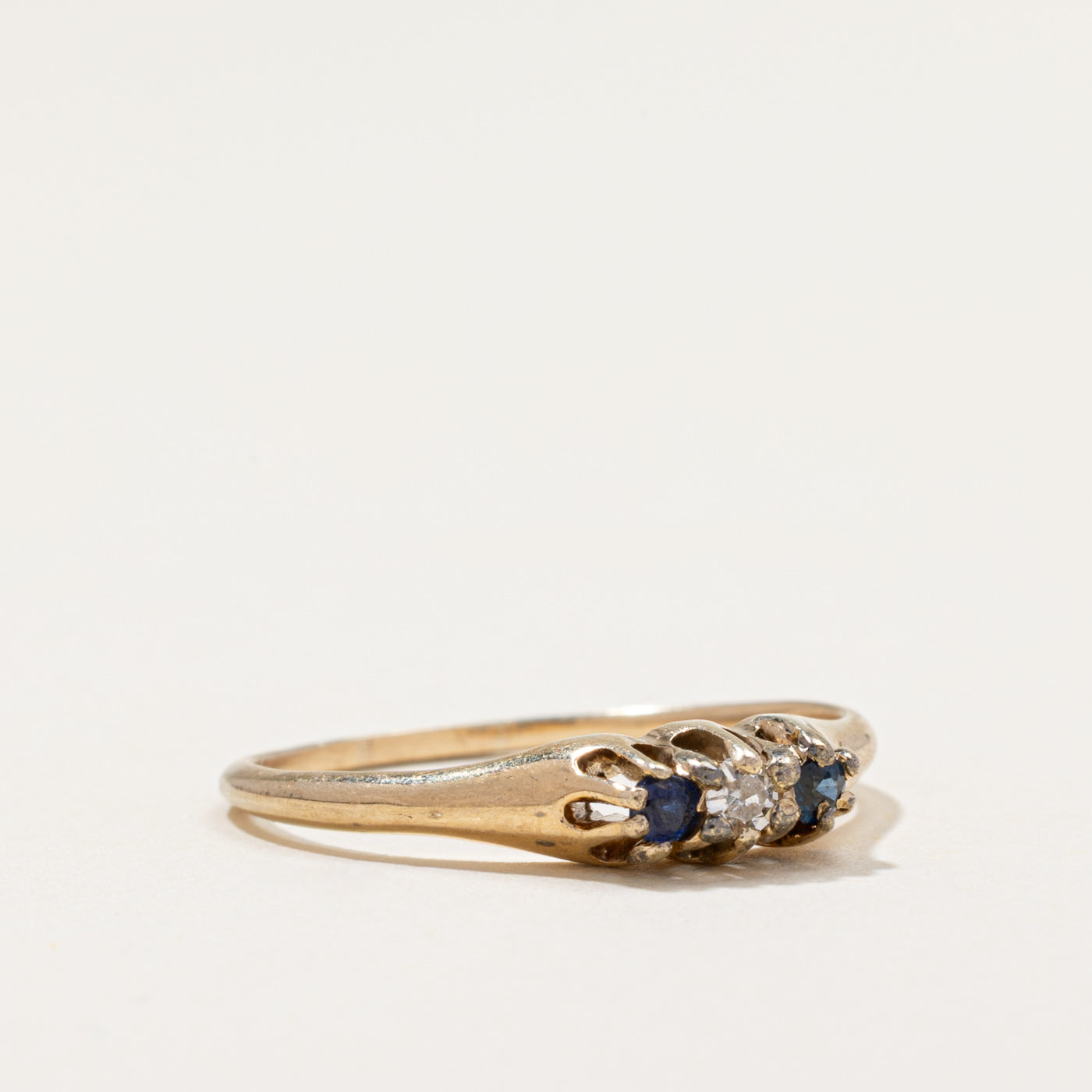 Antique Three Stone Diamond & Sapphire Ring | 0.05ct, 0.08ctw | SZ 7.75