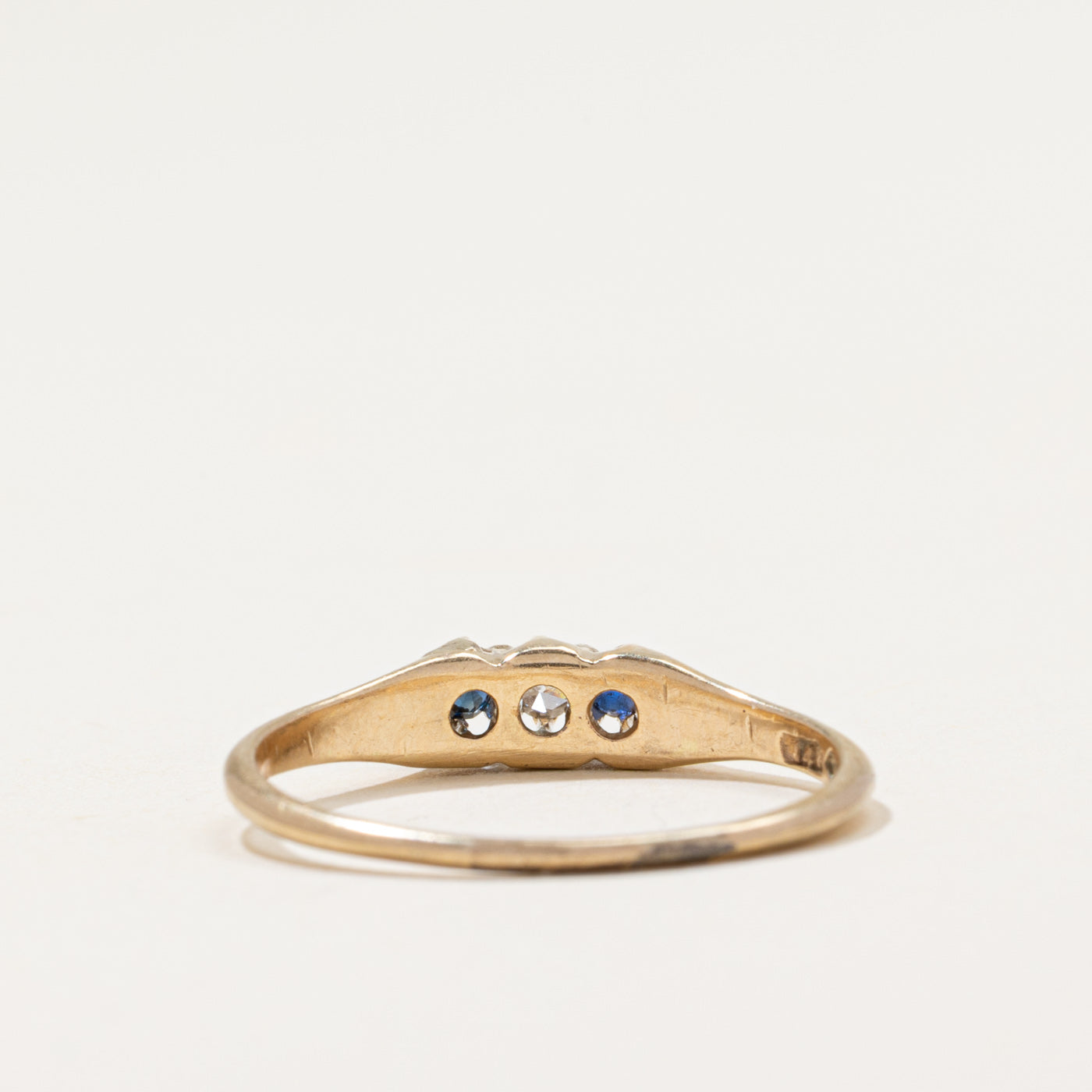 Antique Three Stone Diamond & Sapphire Ring | 0.05ct, 0.08ctw | SZ 7.75