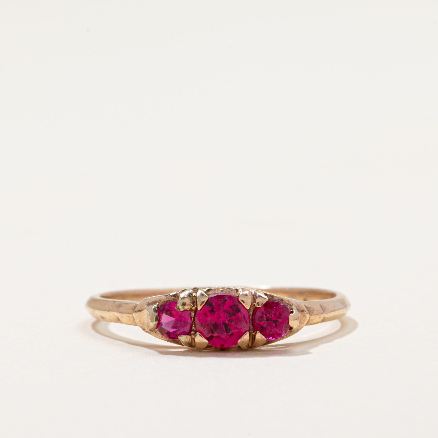 Three Stone Synthetic Ruby Ring | 0.70ctw | SZ 9.25