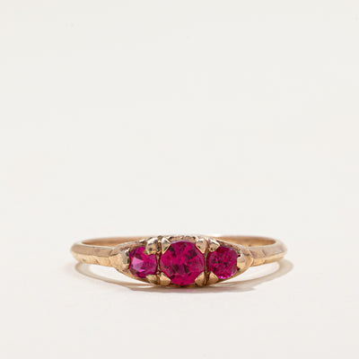 Three Stone Synthetic Ruby Ring | 0.70ctw | SZ 9.25