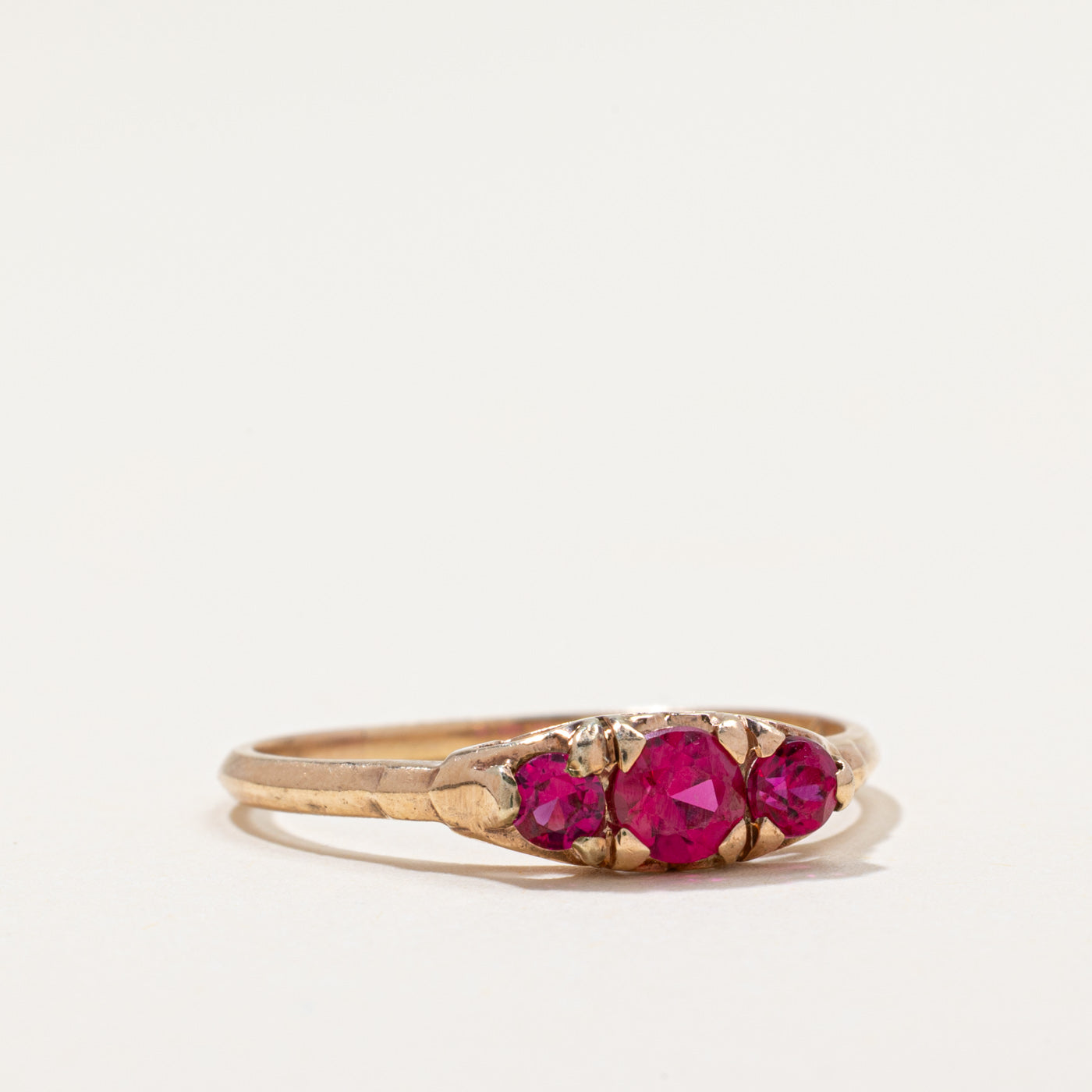 Three Stone Synthetic Ruby Ring | 0.70ctw | SZ 9.25