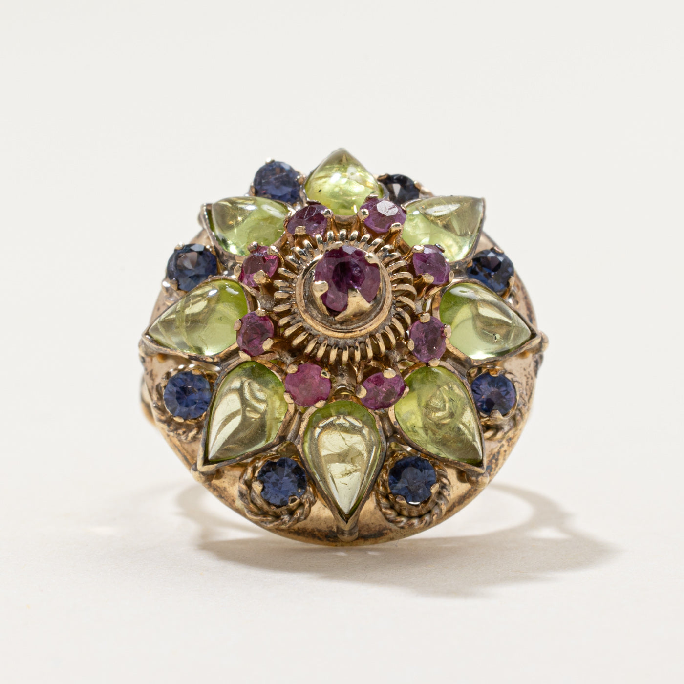 Mixed Gemstones Ornate Cocktail Ring | 3.45ctw | SZ 6.5