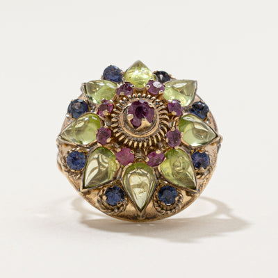 Mixed Gemstones Ornate Cocktail Ring | 3.45ctw | SZ 6.5