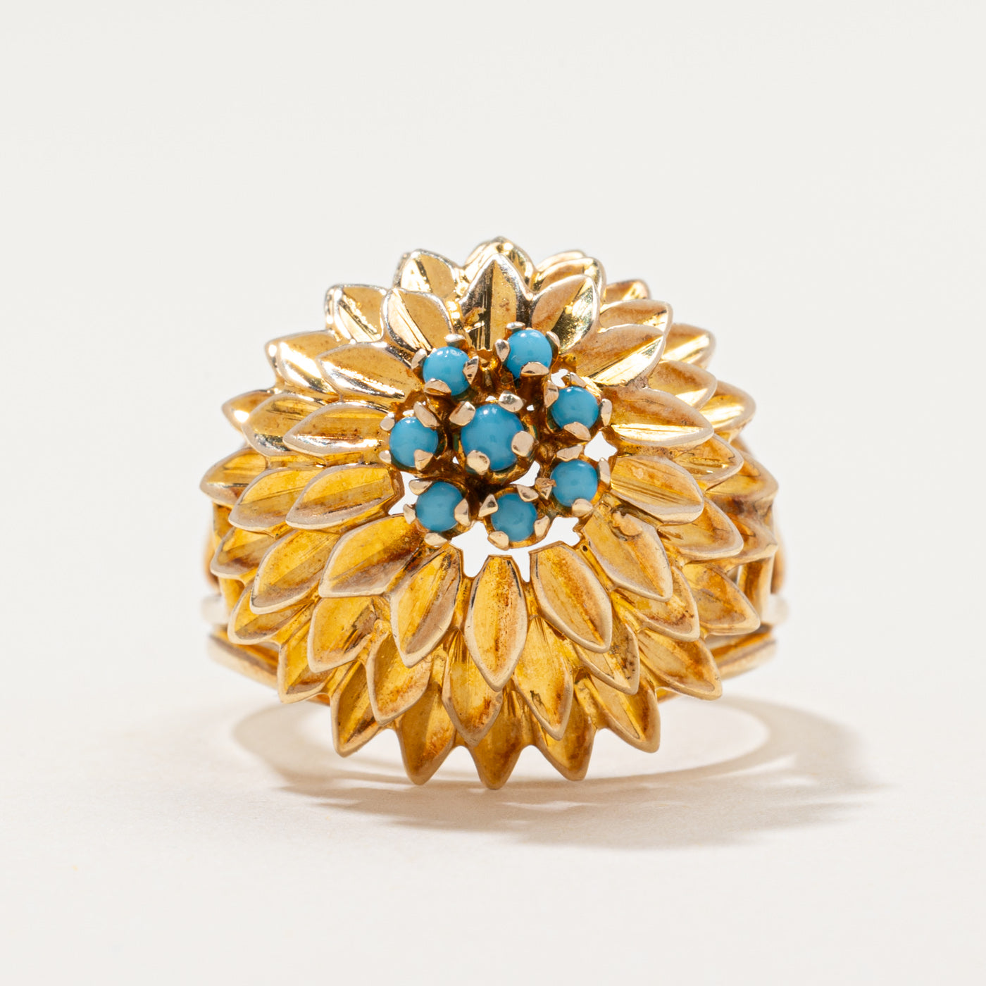 Turquoise Floral Cocktail Ring | 0.17ctw | SZ 6.75
