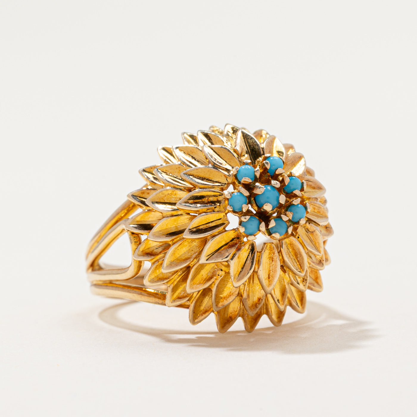 Turquoise Floral Cocktail Ring | 0.17ctw | SZ 6.75