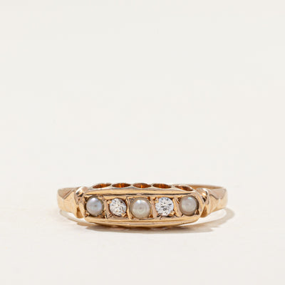 Vintage Five Stone Pearl & Diamond Ring | 0.07ctw | SZ 8.5